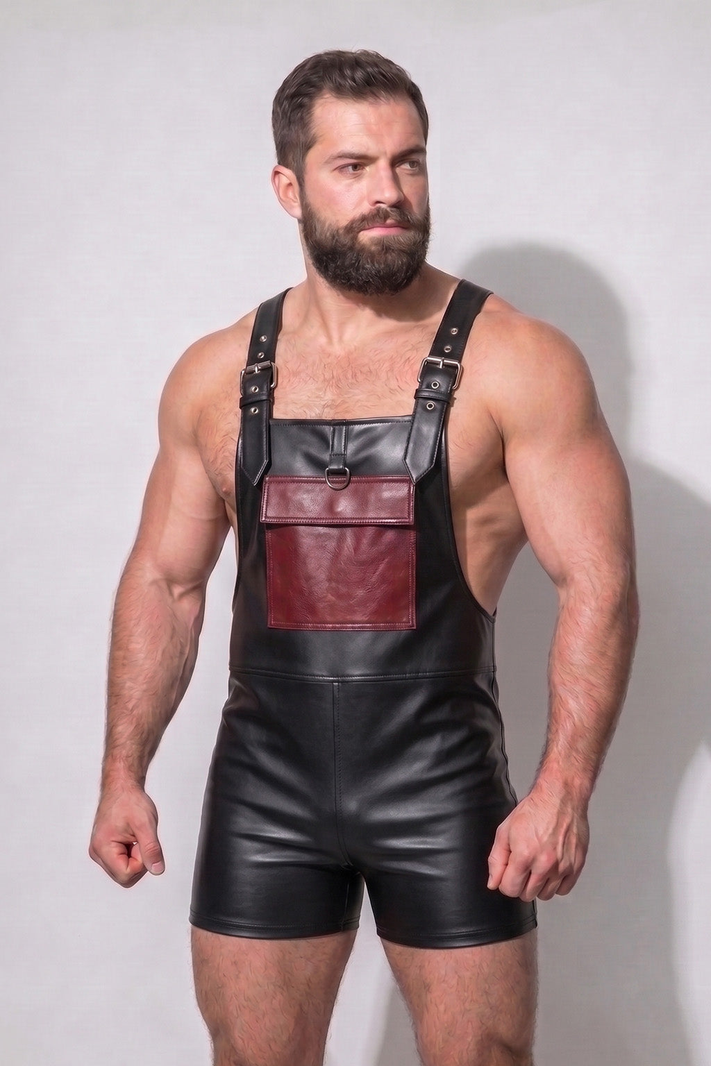 Joy-lgbt Black Glossy Bib Shorts Romper