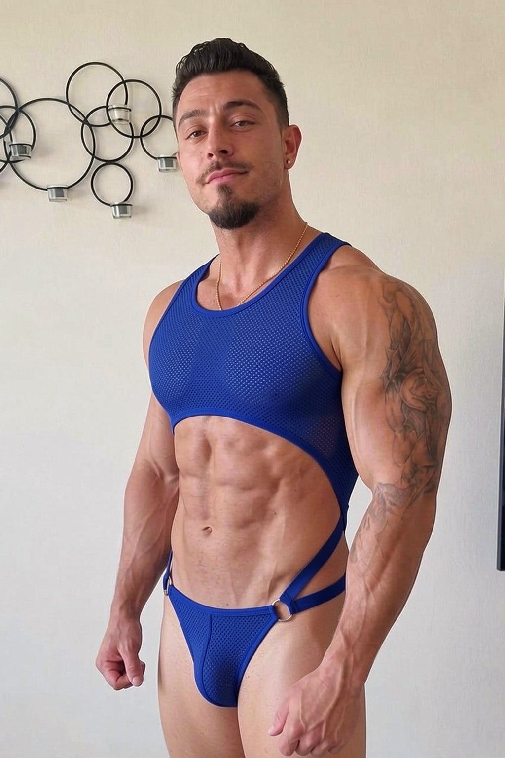 Joy-lgbt Men’s Blue Mesh Cutout Set