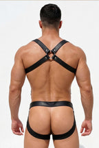 Joy-lgbt Black Harness Blue Mesh Brief Set