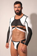 Joy-lgbt Men’s Black White Mesh Long-Sleeve Cutout Set