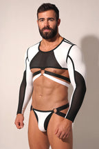 Joy-lgbt Men’s Black White Mesh Long-Sleeve Cutout Set