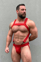 Joy-lgbt Red Elastic Webbing Harness Set — Chest-Frame Straps with High-Waist Connection