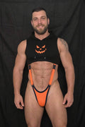 Joy-lgbt Black & Orange Halloween Cropped Hooded Suspender Set — Pumpkin Graphic Party Wear