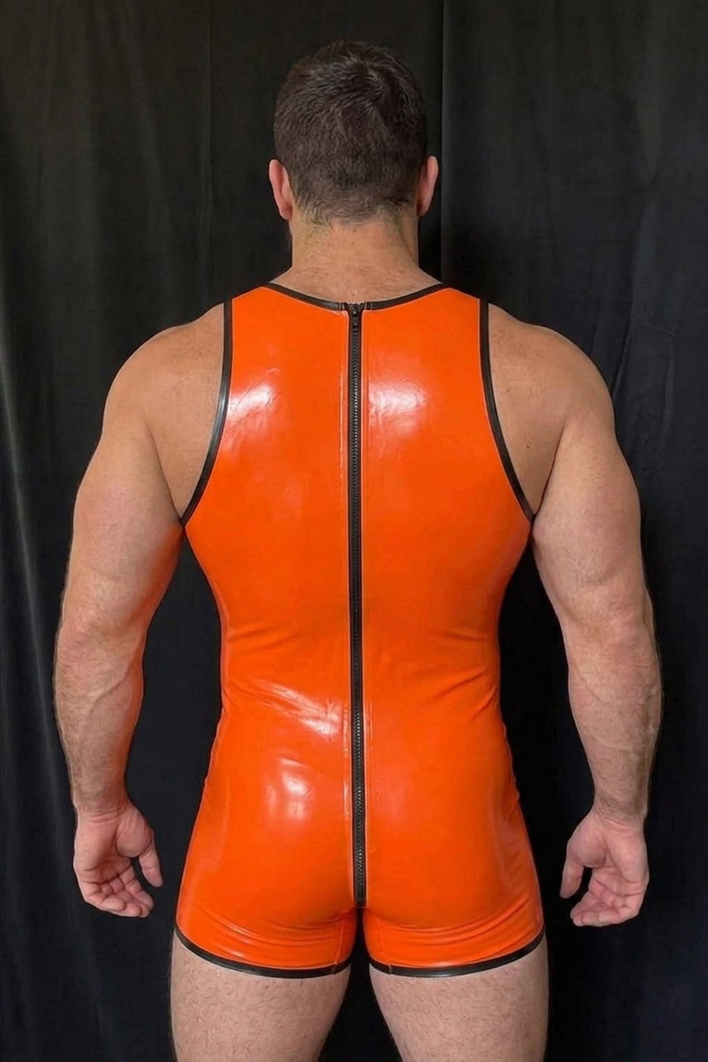 Joy-lgbt Orange Glossy Pumpkin Romper — Front-Zip Halloween Party Wear