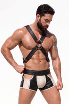 Joy-lgbt Men’s Black Beige Harness Shorts Set