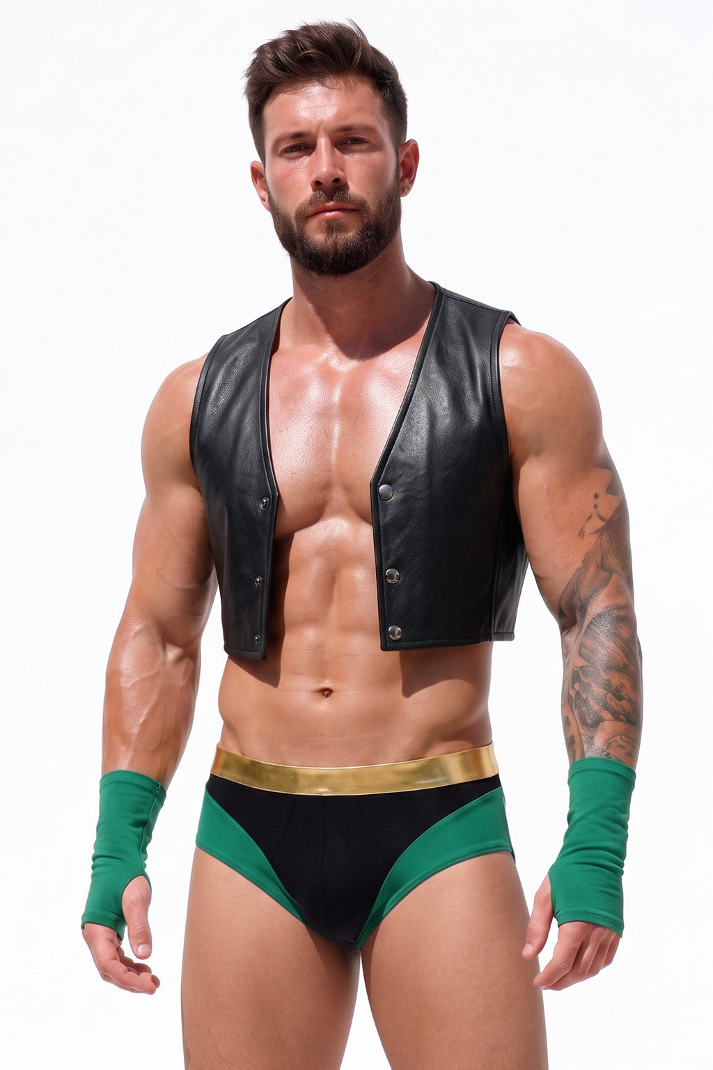 Joy-lgbt Men’s Black Cropped Vest & Color-Block Brief Set