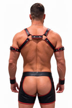 Joy-lgbt Men’s Black Red Faux Leather Harness Shorts Set