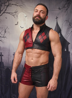 Joy-lgbt Men’s Red Black Faux Leather Cropped Vest & Shorts Set