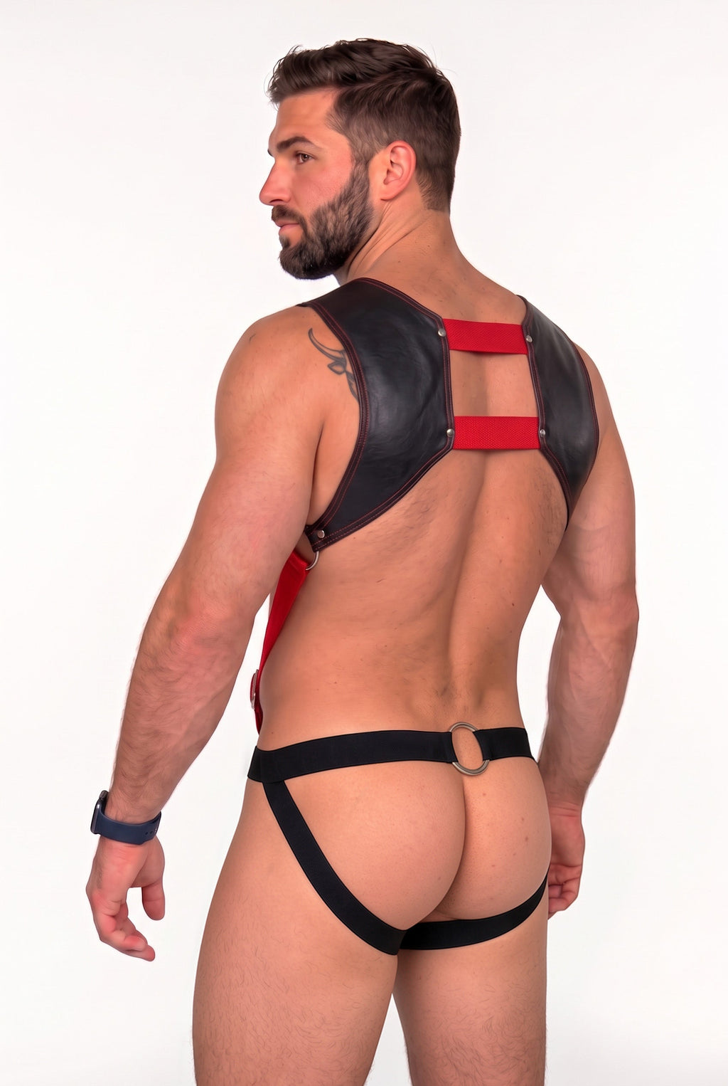 Joy-lgbt Men’s Red Black Strap Harness Brief Set