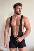 Joy-lgbt Men’s Black Mesh Deep U-Neck Zip-Front Romper Shorts