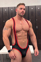 Joy-lgbt Men’s Black Red Mesh Deep U-Neck Singlet Bodysuit
