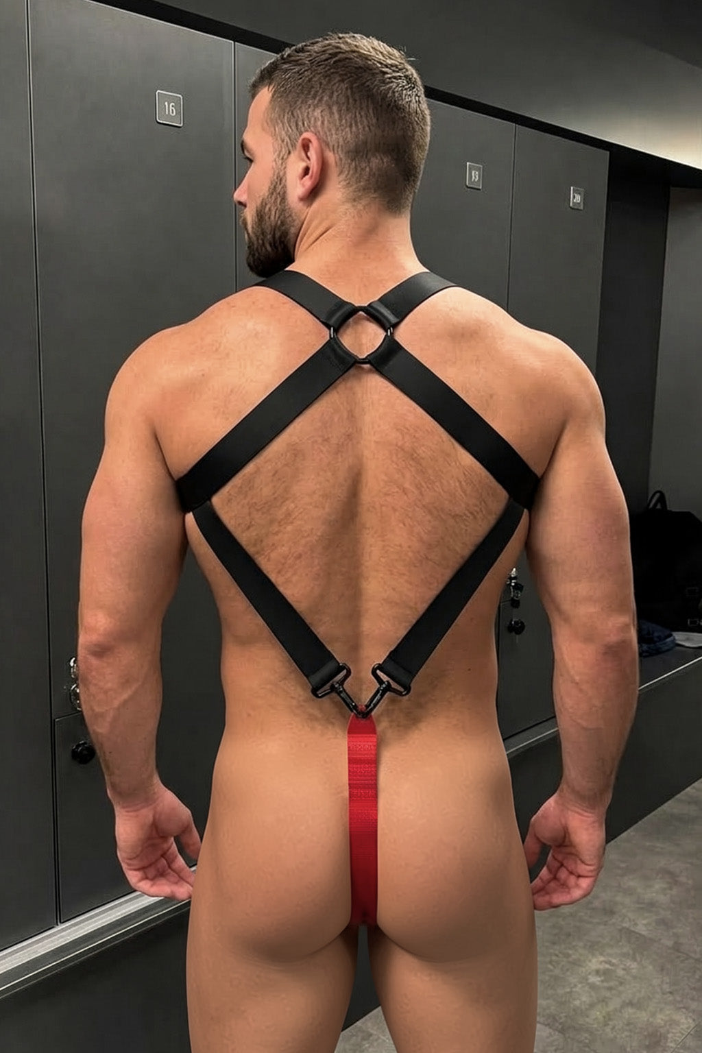 Joy-lgbt Men’s Black Minimal Harness Red Brief Set