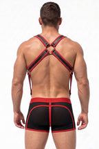 Joy-lgbt Men’s Red Black Harness Mesh Shorts Set