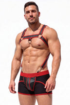 Joy-lgbt Men’s Red Black Harness Mesh Shorts Set