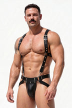 Joy-lgbt Men’s Black Faux Leather Suspender Harness Brief Set