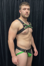 Joyglove Black & Green PU Leather Harness Set with X-Back + Jockstrap