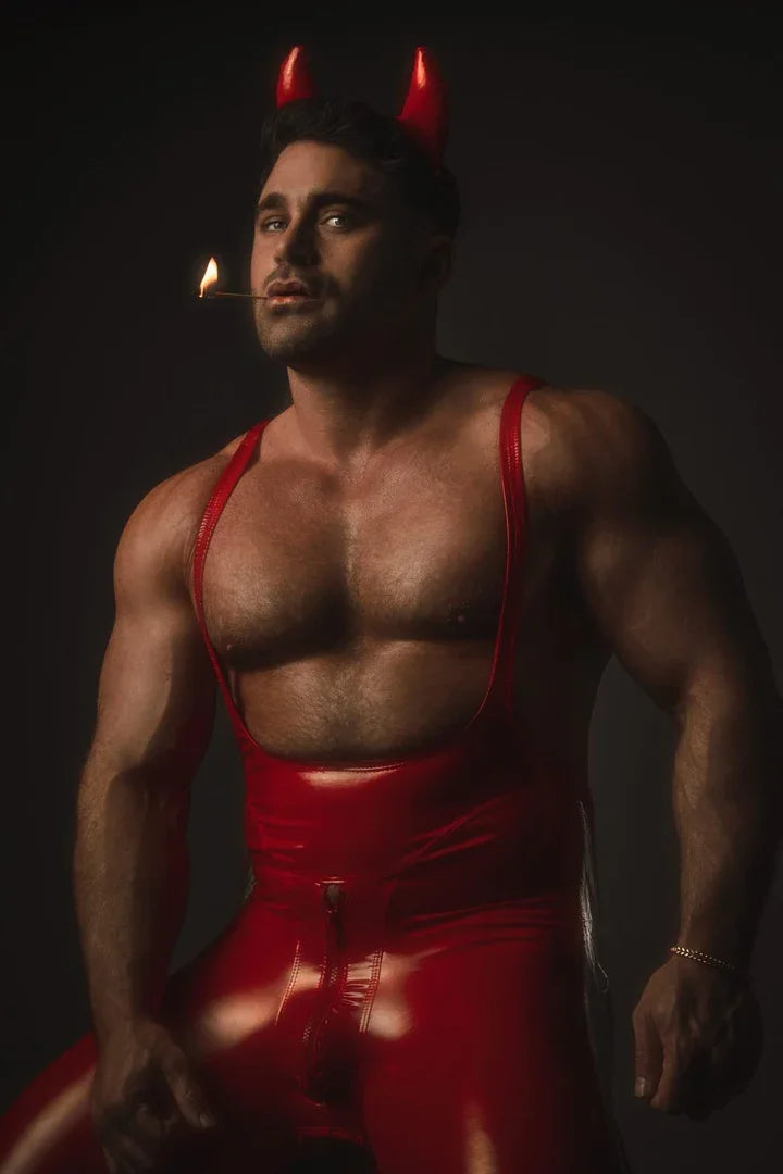 Bold Red Cutout Pu Leather Jumpsuit（With tassels）