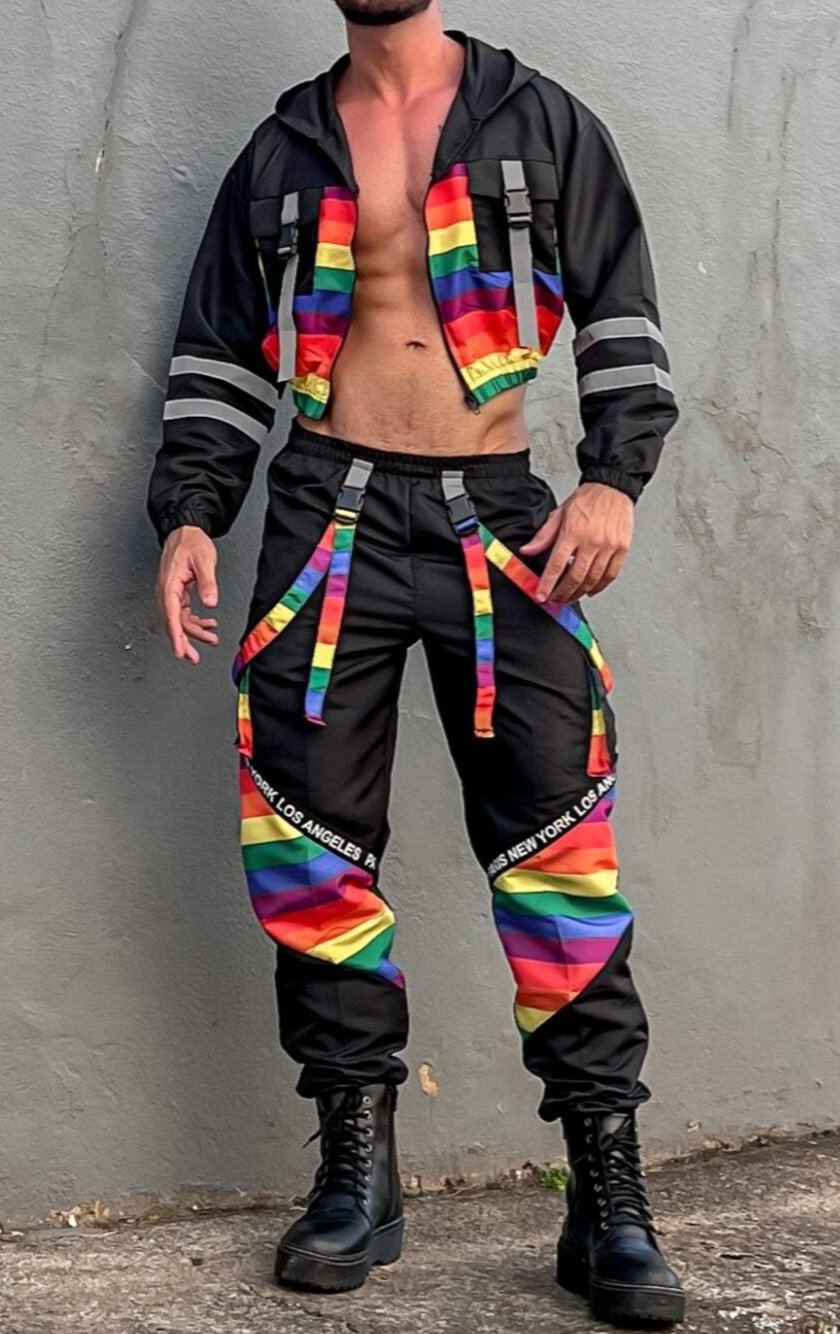 Joyglove Rainbow Striped Hooded Jacket and Cargo Pants Set