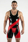 Joyglove Black & Blue PU Leather Singlet — Racerback, Open-Butt Backless Cut