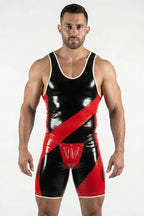 Joyglove Black & Blue PU Leather Singlet — Racerback, Open-Butt Backless Cut