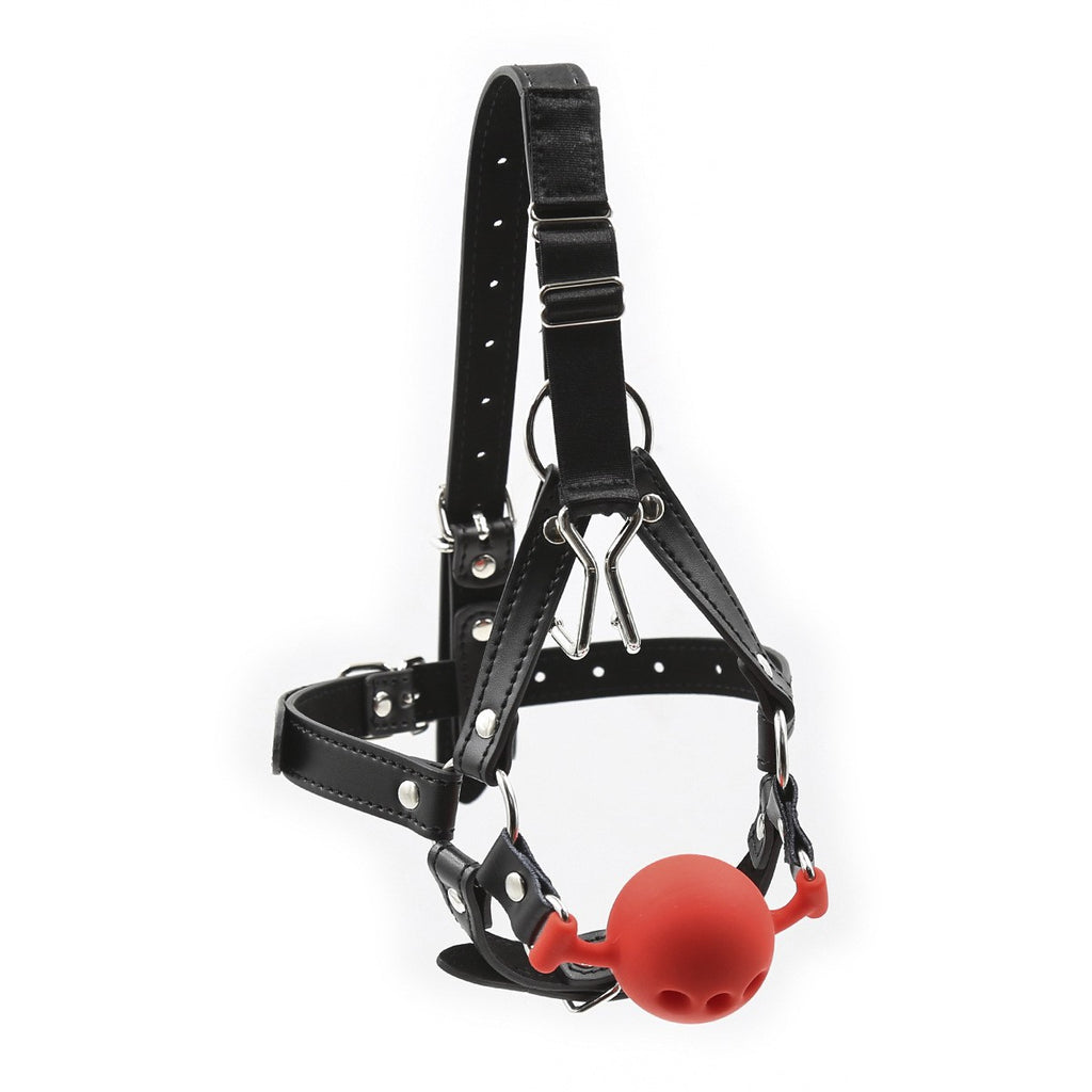 Equestrian-Style Gag Silicone Ball Gag Headset Nose Hook Open-Mouth Restraint BDSM Toy