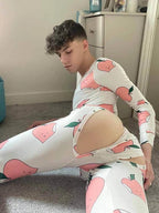 Peach Print Button Flap One-Piece Pajamas