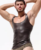 Men's Brown Fitted Low Chest Tank Top