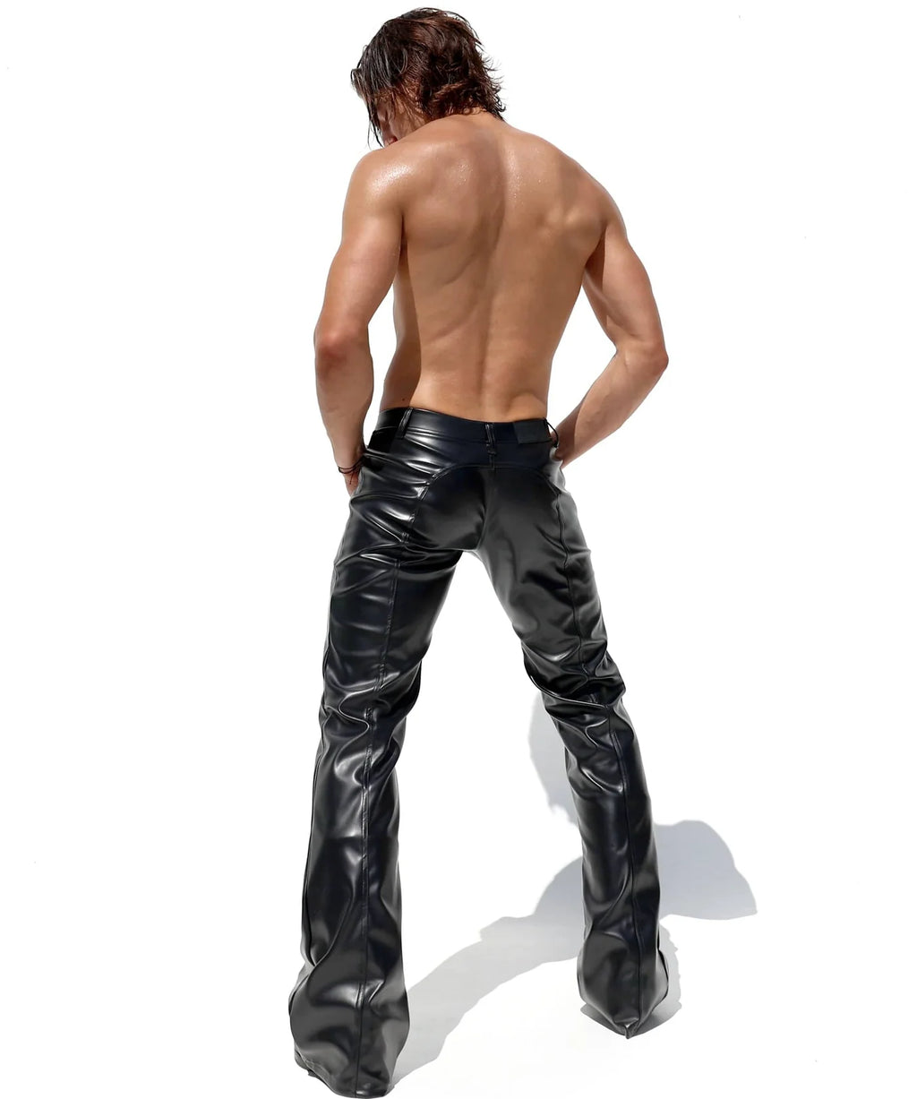 Joyglove Black PU Leather High-Waisted Flared Pants