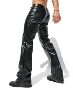 Joyglove Black PU Leather High-Waisted Flared Pants