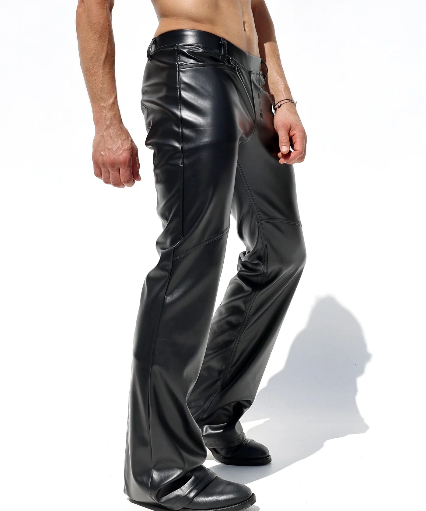 Joyglove Black PU Leather High-Waisted Flared Pants