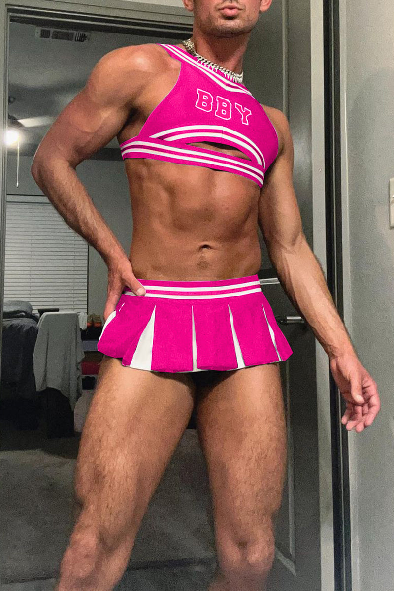 Fuchsia Cheerleader Colorblock Crop Top & Pleated Skirt Two-Piece Set