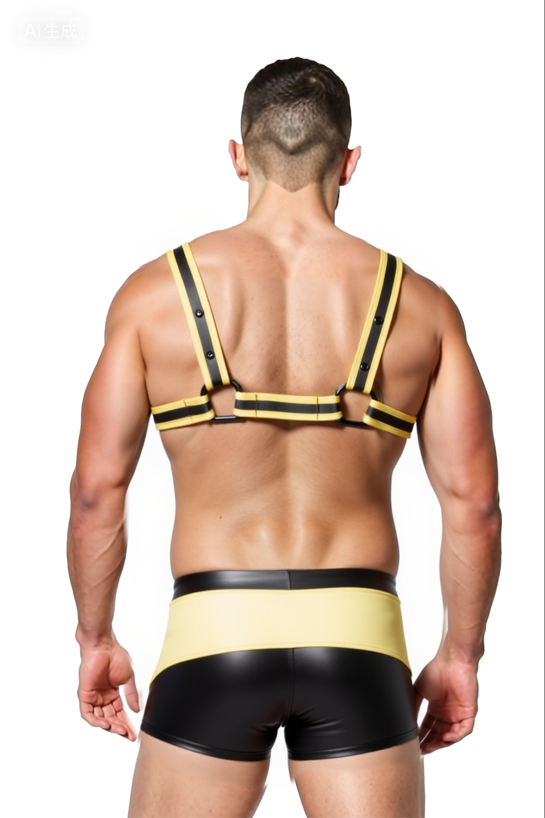 Joyglove Elastic Chest Harness with Attached Shorts – Sleek Black and Yellow Clubwear