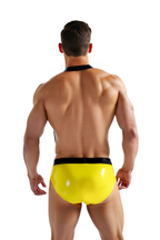 Joyglove Wet Look PU Leather Yellow Y-Back Harness Brief - Men's Alluring Lace-Up Underwear