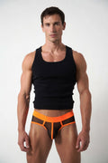 Joyglove Sheer Mesh Jock Briefs with Neon Orange Trim & Open Back