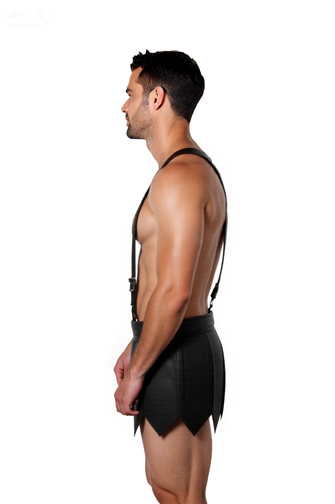Joyglove Men’s Black PU Leather Gladiator Skirt with Harness Straps – Bold Fetish Costume