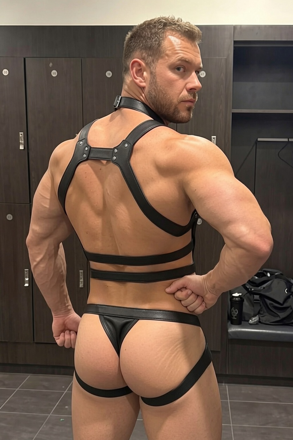 Joyglove PU Leather Full-Body Harness Set – Chest Straps + Jock, Adjustable Buckles