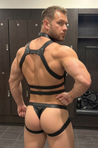 Joyglove PU Leather Full-Body Harness Set – Chest Straps + Jock, Adjustable Buckles