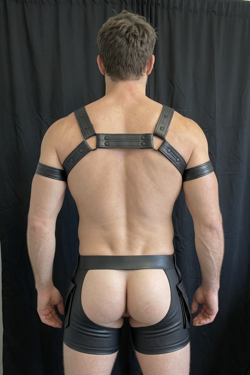 Joyglove Fetish-Style Harness & Shorts Set — X-Back Detail + Open-Front Pouch Cut