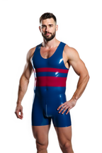 Joyglove Men’s Glossy PU Leather Bodysuit – Black Sleeveless Jumpsuit with Bold Contrast Stripes