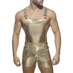 Joyglove Metallic Short Overalls – Shimmering Silver One-Piece with Adjustable Straps