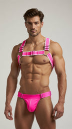 Joyglove Hot Pink Elastic Harness & Jockstrap Set with Adjustable Hardware