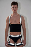 Joyglove Black Reflective Strap Harness Set with Crop Top, Briefs & Thigh Garters