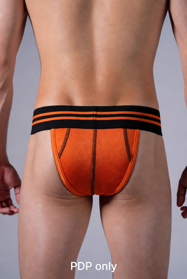 Joyglove Orange Mesh Briefs for Men with Black Sport Stripe Waistband