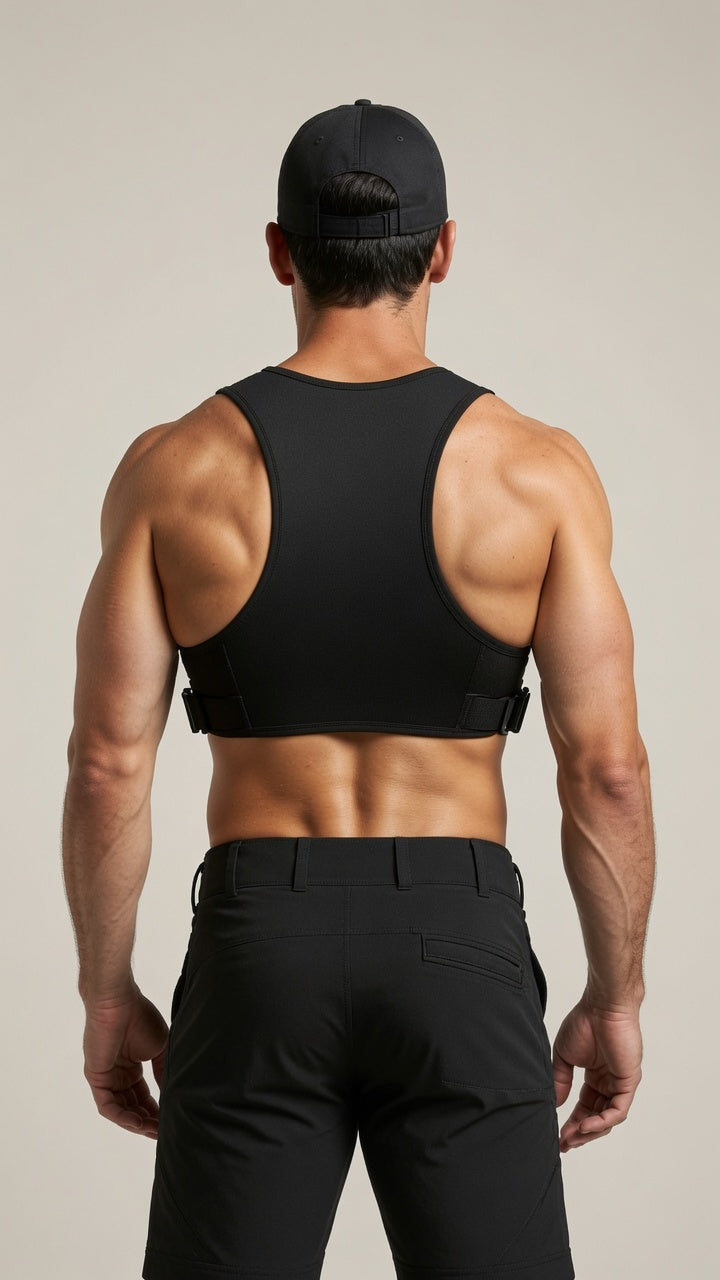 Joyglove Black Tactical Harness Crop Vest + Utility Shorts Set for Men