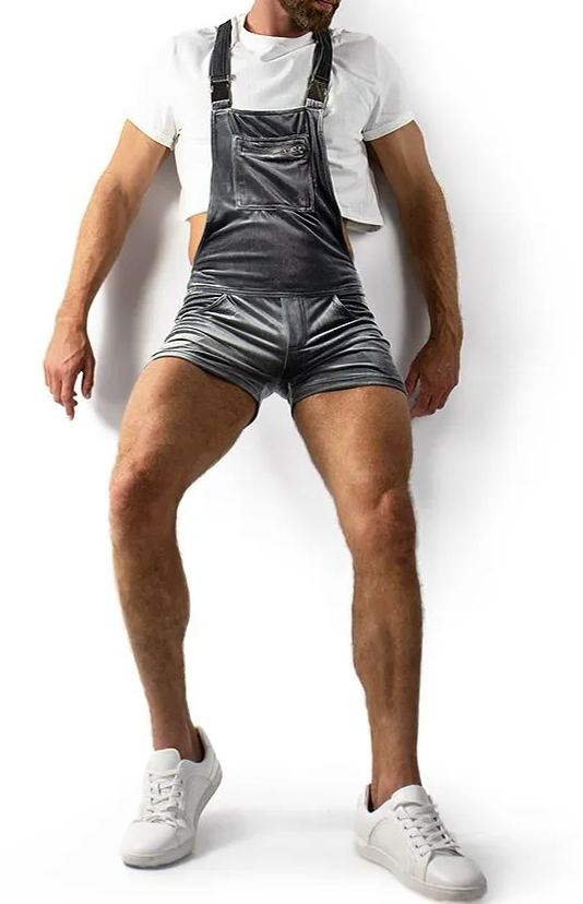 Grey Velvet Slim Fit Overall Shorts – Soft & Sophisticated Style