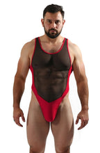 Colorblock See-Through Mesh Patchwork Racer Back Stretchy Thong Bodysuit