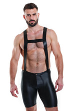 Joyglove Men’s Faux Leather Suspender Shorts