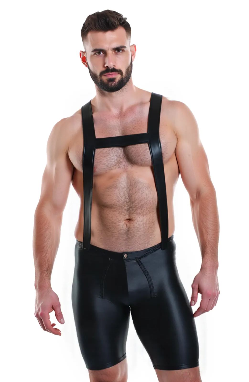 Joyglove Men’s Faux Leather Suspender Shorts