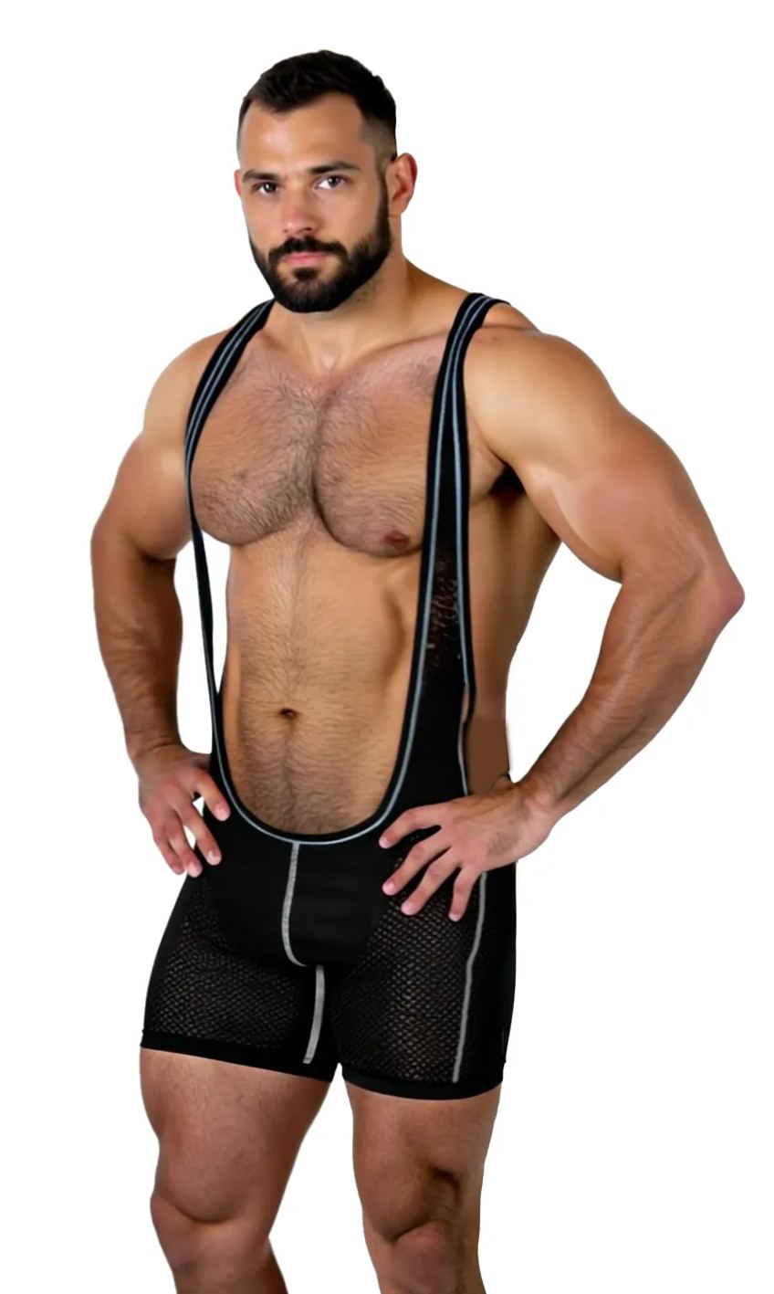 Joyglove Men's Deep-Cut Mesh Singlet Bodysuit