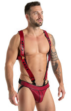 Joyglove Blue PU Leather Harness Jock Set – X-Back Straps with Matching Pouch Thong